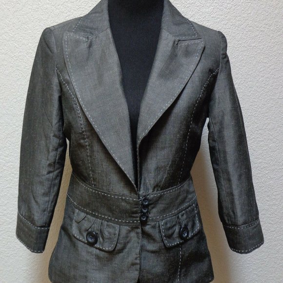 GRAY LINEN BLEND BLAZER SZ 4 - Picture 1 of 6